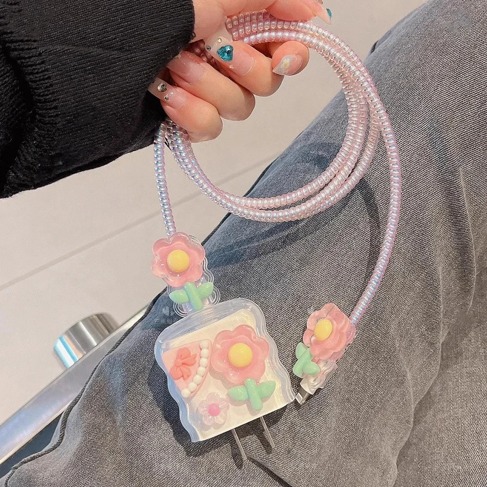 Pink Flowers iPhone Charger Protector P06